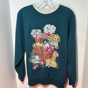 1980’s Puffy Paint Cat Print “Shirt in shirt” Collared Sweatshirt Vintage Gem!